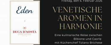 Plakat für ein Gourmet-Dinner in Bibione: Venetische Aromen in Harmonie